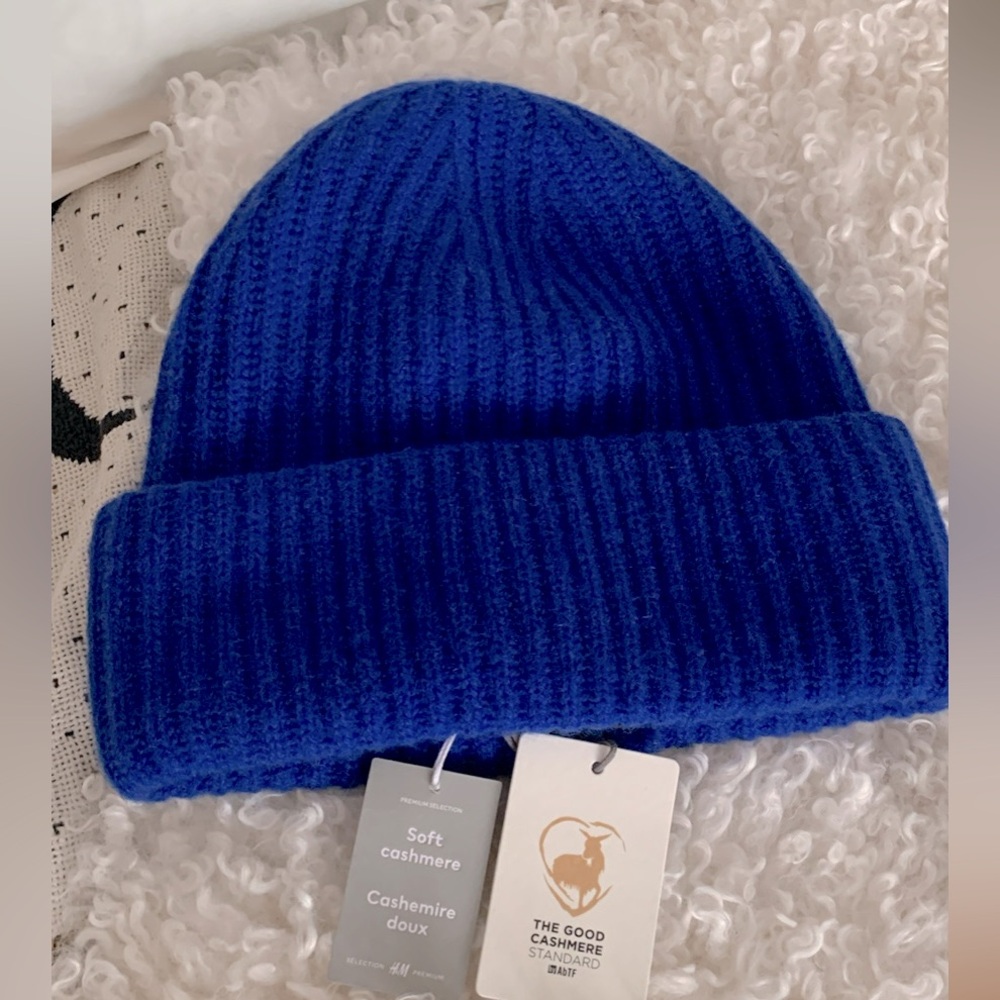 Cashmere Tuque winter hat Blue OS